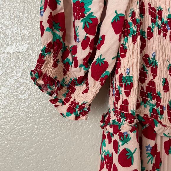 Betsey Johnson Dress Womens Large Pink Strawberry Fruit Print Maxi Cottagecore - Picture 9 of 12